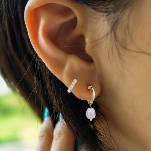 3 Pairs Gold Earrings Set, Dainty Pearl Dangle Drop & Hoop & Stud Earrings Stackable Stylish Pearl Dangling Drop Jewelry for Women Trendy Fashion Jewelry Gifts in Saudi Arabia