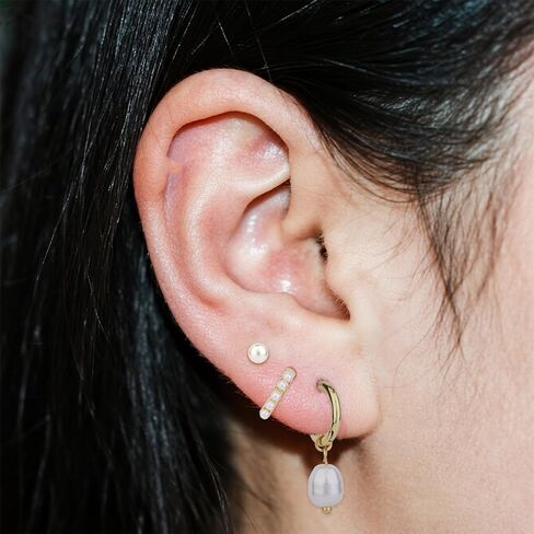 3 Pairs Gold Earrings Set, Dainty Pearl Dangle Drop & Hoop & Stud Earrings Stackable Stylish Pearl Dangling Drop Jewelry for Women Trendy Fashion Jewelry Gifts in Saudi Arabia