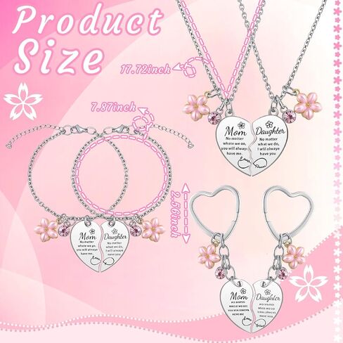 Tondiamo 3pcs Mother Daughter Heart Matching Jewelry Set Includes 1 Set of Love Pendant Necklace, Bracelet and Keychain Stainless Steel Christmas Gift for Mom Women Mother Day Birthday from Daughter in Saudi Arabia
