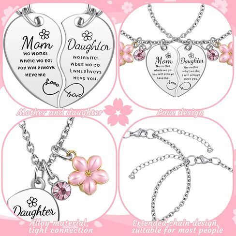 Tondiamo 3pcs Mother Daughter Heart Matching Jewelry Set Includes 1 Set of Love Pendant Necklace, Bracelet and Keychain Stainless Steel Christmas Gift for Mom Women Mother Day Birthday from Daughter in Saudi Arabia