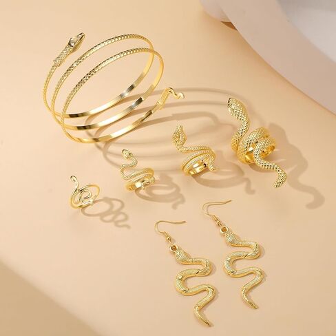 Mujahid 9 Pcs Medusa Costumes Accessories Set for Women - Gold Snake Jewelry Headpiece Bracelet Necklace Earrings Rings Leg for Cosplay Party Dress-Up Parties Carnival Funfair in Saudi Arabia