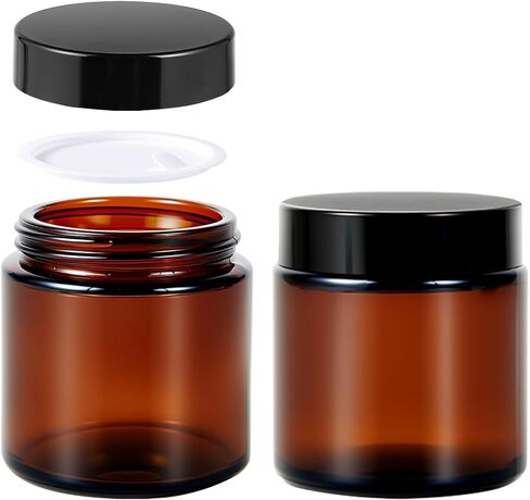 4 oz Glass Jars with Lids, Hoa Kinh 2 Pack Amber Small Glass Jars with Black Lids Empty Cosmetic Containers Airtight Round Glass Jar for Lotions, Powders and Ointments in Saudi Arabia
