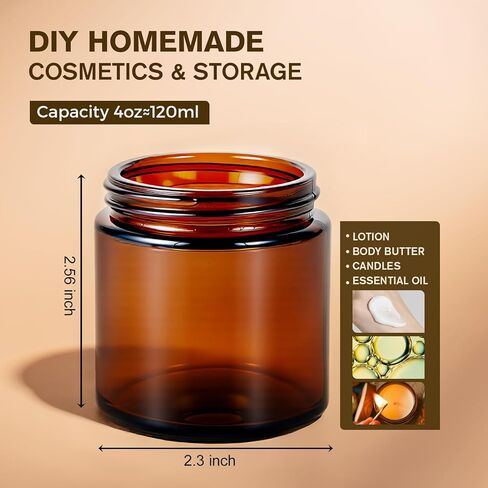 4 oz Glass Jars with Lids, Hoa Kinh 2 Pack Amber Small Glass Jars with Black Lids Empty Cosmetic Containers Airtight Round Glass Jar for Lotions, Powders and Ointments in Saudi Arabia