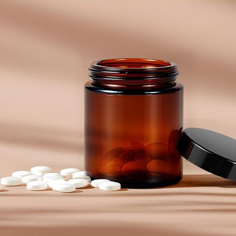 4 oz Glass Jars with Lids, Hoa Kinh 2 Pack Amber Small Glass Jars with Black Lids Empty Cosmetic Containers Airtight Round Glass Jar for Lotions, Powders and Ointments in Saudi Arabia