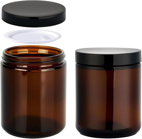 4 oz Glass Jars with Lids, Hoa Kinh 2 Pack Amber Small Glass Jars with Black Lids Empty Cosmetic Containers Airtight Round Glass Jar for Lotions, Powders and Ointments in Saudi Arabia