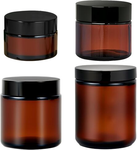 4 oz Glass Jars with Lids, Hoa Kinh 2 Pack Amber Small Glass Jars with Black Lids Empty Cosmetic Containers Airtight Round Glass Jar for Lotions, Powders and Ointments in Saudi Arabia