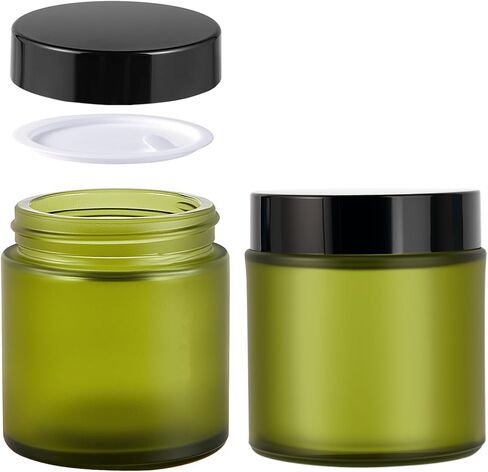 4 oz Glass Jars with Lids, Hoa Kinh 2 Pack Amber Small Glass Jars with Black Lids Empty Cosmetic Containers Airtight Round Glass Jar for Lotions, Powders and Ointments in Saudi Arabia