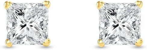 AVA GEMS 1 Carat Princess Cut Lab Grown Diamond Stud Earrings, 14K Yellow Gold, Screw Back Basket Setting, Fine Jewelry for Women in Saudi Arabia