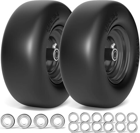 TEPU 13x6.50-6 Flat Free Tire and Wheel, Front Solid 13x6.5-6 Lawn Mower Tires with 3/4" & 5/8" Bearing, Zero Turn Mower Assembly for Commercial Garden Lawns, 5.5"-7.5" Center Hub, 2 Pack in Saudi Arabia