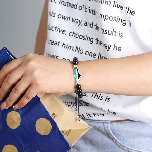 Palestine Inspired Beaded Bracelet with Map and Flag Colors - Adjustable Jewelry for Everyday Wear YA6029 in Saudi Arabia