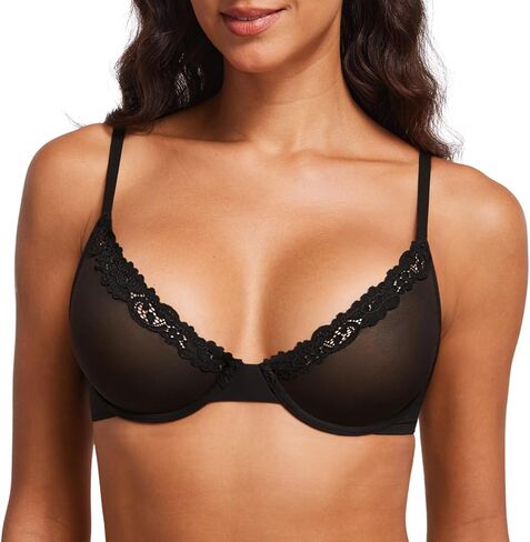 DOBREVA حمالة صدر نسائية شبكية شفافة من Demi Underwire غير مبطنة مثيرة مقاس كبير حمالات صدر من الدانتيل in Saudi Arabia