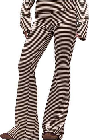 Verdusa Women's Fold Over Pants Striped Button Flare Pants High Waisted Bell Bottoms in Saudi Arabia