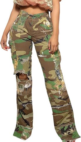 Tbahhir Womens Camo Pants with Cargo Pockets High Waisted Straight Leg Camoflage Sweatpants Baggy Casual Y2k Streetwear in Saudi Arabia