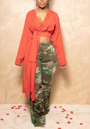 Tbahhir Womens Camo Pants with Cargo Pockets High Waisted Straight Leg Camoflage Sweatpants Baggy Casual Y2k Streetwear in Saudi Arabia