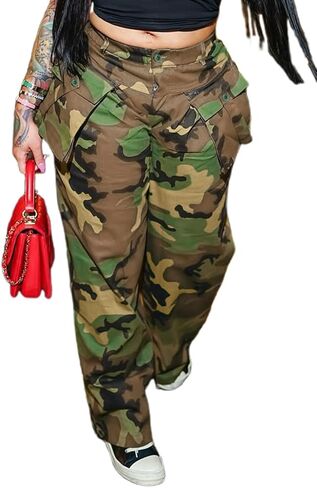 Tbahhir Womens Camo Pants with Cargo Pockets High Waisted Straight Leg Camoflage Sweatpants Baggy Casual Y2k Streetwear in Saudi Arabia