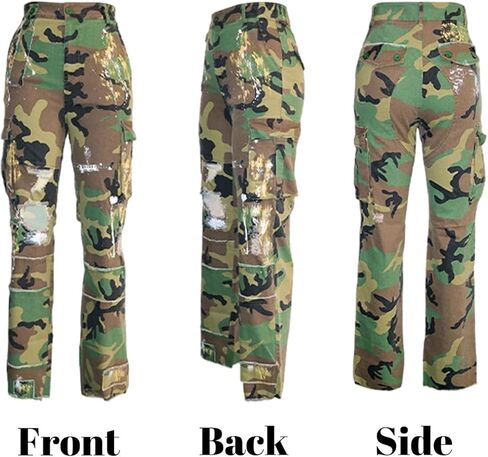 Tbahhir Womens Camo Pants with Cargo Pockets High Waisted Straight Leg Camoflage Sweatpants Baggy Casual Y2k Streetwear in Saudi Arabia