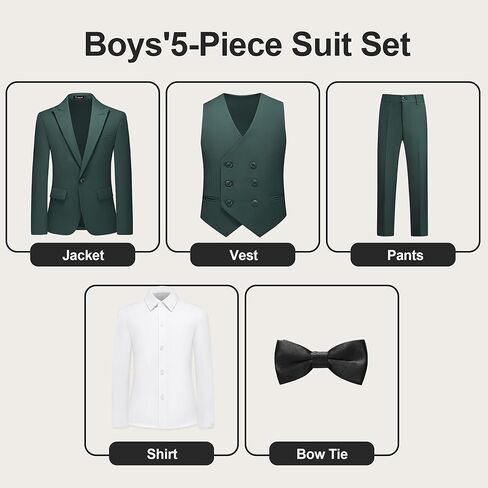 TRONSTORE Boys Slim Fit Suit 5 Pieces Ring Bearer Outfit for Kids Teen Tuxedo Suit Set for Wedding Party in Saudi Arabia