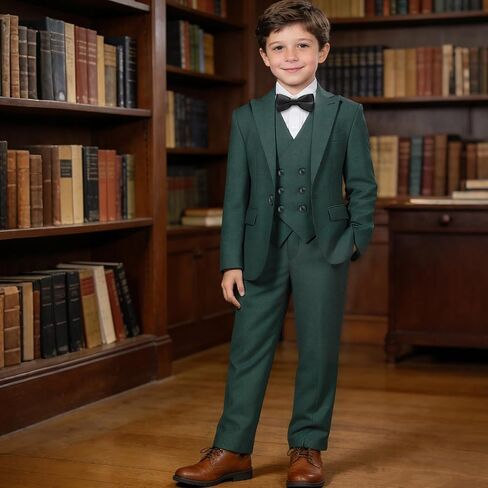 TRONSTORE Boys Slim Fit Suit 5 Pieces Ring Bearer Outfit for Kids Teen Tuxedo Suit Set for Wedding Party in Saudi Arabia