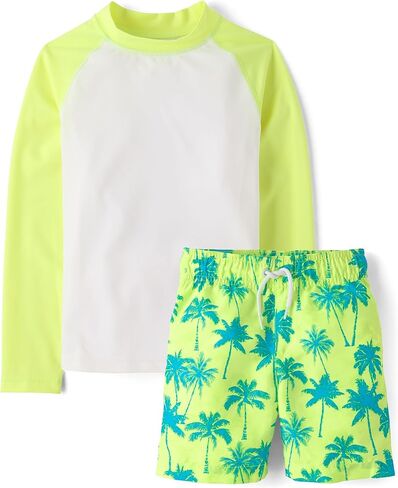 The Children's Place Boys' Long Sleeve Rashguard and Swim Trunks, 2 Piece Set in Saudi Arabia