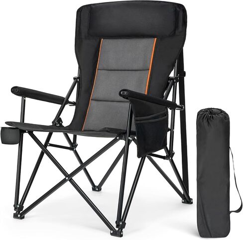 ALPHA CAMP Folding Camping Chairs for Adults Lawn Chairs Outdoor Chairs Support 225 LBS Portable Camp Chairs with Cup Holders Cooler Pouch for Outdoor, 2 Pack (Black) in Kuwait
