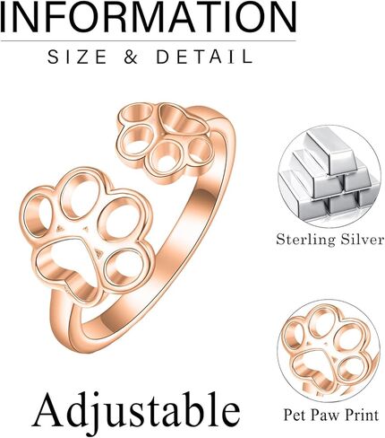 Dreamboat Pet Paw Print Statement Ring for Women 925 Sterling Silver Cat Dog Paw Adjustable Open Band Finger Rings Birthday Party Jewelry Gift in Saudi Arabia