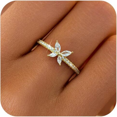 LOVECOM 925 Sterling Silver Cute Butterfly Rings for Women Dainty 14k Gold Plated CZ Rhinestone Insect Stacking Promise Ring Mother Daughter Ring Jewelry Birthday Gifts for Friends in Saudi Arabia