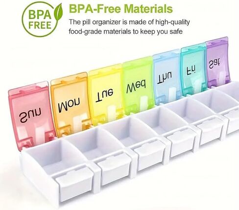 1Pack Large Capacity Travel Pill Organizer - 7 Day AM/PM Medication Holder with Push Button, Spring Assisted Open Lid, Moisture-Proof, BPA Free, Vitamin & Supplement Case in Saudi Arabia