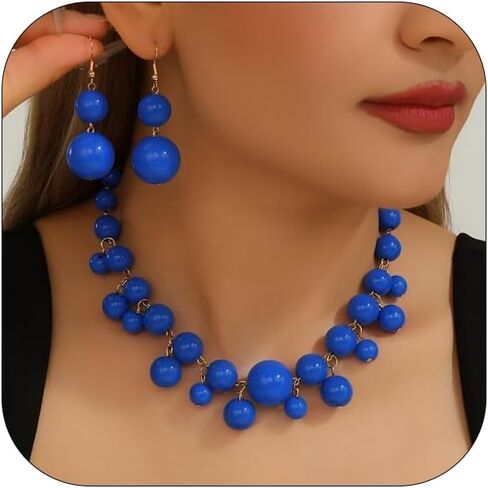 LNNVKRV Chunky Beaded Necklace Earrings for Women Colorful Big Bead Dangling Jewelry Set Fashion Festival Party Jewelry For Women in Saudi Arabia