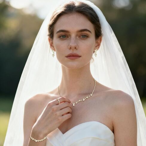 Fubotun 4Pcs Gold Crystal Necklace Earring Bracelet Ring Wedding Jewelry Sets For Brides Prom Rose Gold Jewelry Sets For Women Silver Stud Earrings Ring Necklace And Bracelet Set in Saudi Arabia