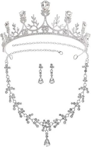 YIXIANGPING Women's headwear, Crown Earrings, Necklace, Crystal bridal Jewelry set, Costume, Birthday party, Halloween Dance party, Grand event Women's Jewelry in Saudi Arabia