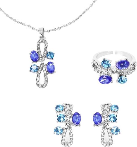 yuruyi Elegant Jewelry Set Necklace for Women，Adjustable Dainty Cubic Zirconia Trendy Choker Pendant Necklace+Earrings+Ring, Mother's Day Valentine's Day Gifts Pendant Set for Women 3PCS in Kuwait