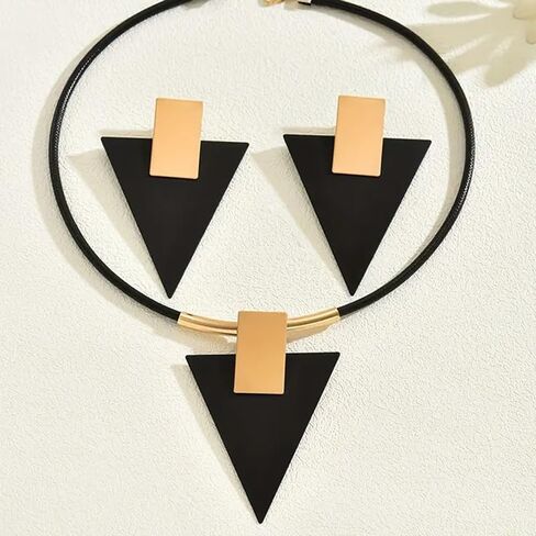 sunglnl Gold Jewelry Set For Women, Geometry Pendant Black Triangle Acrylic Necklace And Earrings Set Vintage Trendy Bohemian Minimalism Jewelry Gift in Saudi Arabia