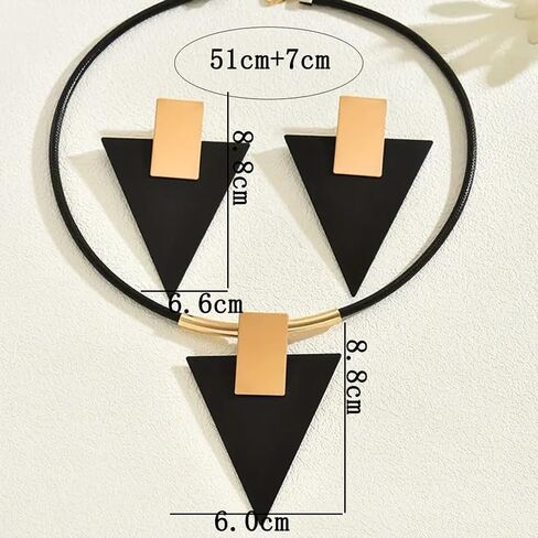 sunglnl Gold Jewelry Set For Women, Geometry Pendant Black Triangle Acrylic Necklace And Earrings Set Vintage Trendy Bohemian Minimalism Jewelry Gift in Saudi Arabia