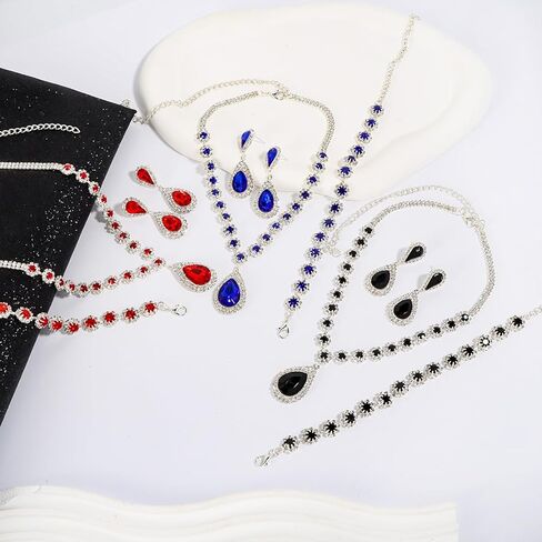 IXNEOP قلادة مطلية بالفضة وأقراط وسوار كريستال مجموعات مجوهرات الزفاف لحفلات الزفاف والأميرة وحفلات أعياد الميلاد وحفلات الهالوين وحفلات التخرج in Kuwait