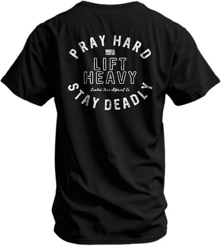 Combat Iron Men's Graphic T-Shirt | Pray Hard Lift Heavy Stay Deadly | Athletic Fit, Tagless Comfort in Saudi Arabia
