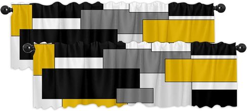 Fanghui 2 Pack Valances White Yellow and Black Grey Geometry Abstract Window Treatment Valances Modern Art Cafe Living Room Kitchen Short Curtain Rod Pocket 54x18 in in Saudi Arabia