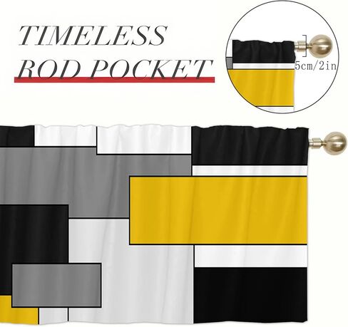 Fanghui 2 Pack Valances White Yellow and Black Grey Geometry Abstract Window Treatment Valances Modern Art Cafe Living Room Kitchen Short Curtain Rod Pocket 54x18 in in Saudi Arabia