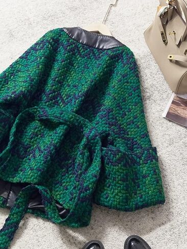 Women's Long Sleeve Sweater Cardigan Top PU Leather Cardigans Outerwear Chic Knit Jacket Knitwear with a Belt (Green,M) in Saudi Arabia