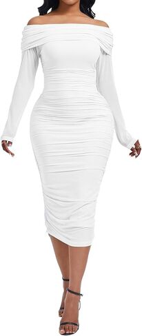 Yucixitug Women Off Shoulder Ruched Going Out Formal Club Bodycon Mesh Dress in Saudi Arabia