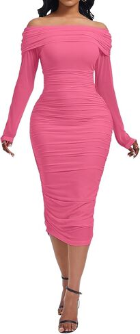 Yucixitug Women Off Shoulder Ruched Going Out Formal Club Bodycon Mesh Dress in Saudi Arabia