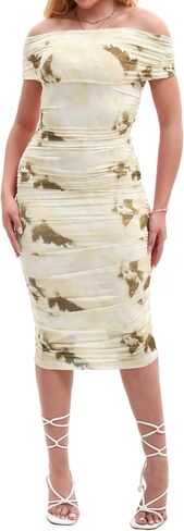 Yucixitug Women Off Shoulder Ruched Going Out Formal Club Bodycon Mesh Dress in Saudi Arabia