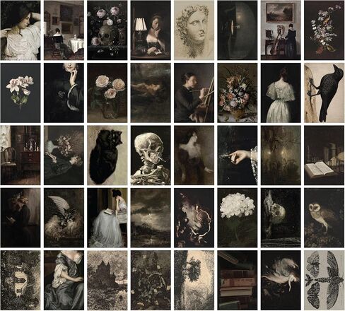 97 Decor Dark Academia Wall Art - 40 Pcs Gothic Posters Goth Prints, Dark Academia Decor Aesthetic Pictures, Witchy Collage Kit Moody Prints Victorian Halloween Decorations for Bedroom (4"x6") in Saudi Arabia