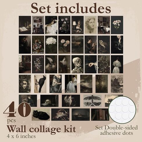 97 Decor Dark Academia Wall Art - 40 Pcs Gothic Posters Goth Prints, Dark Academia Decor Aesthetic Pictures, Witchy Collage Kit Moody Prints Victorian Halloween Decorations for Bedroom (4"x6") in Saudi Arabia