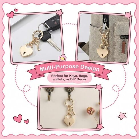 Tucnoeu Gold Heart Lock Bag Charms - إكسسوارات سلسلة مفاتيح على شكل قلب للنساء - إكسسوارات أزياء حقائب اليد in Kuwait