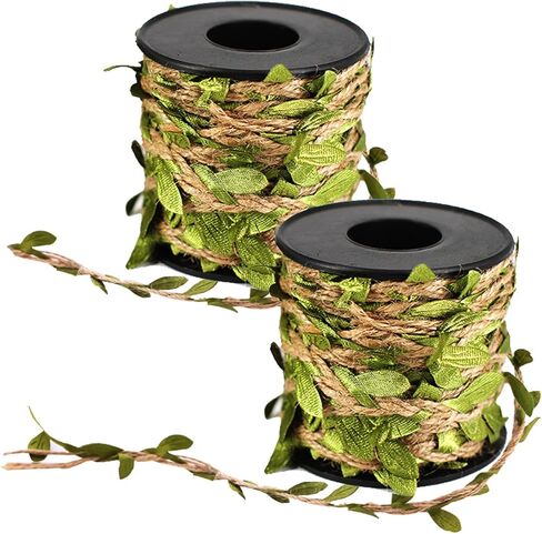 SPDTECH Burlap Leaf Ribbon 33 Feet 2PCS Natural Jute Twine Ribbon with Artificial Leaves for Crafts Wedding Jungle Safari Party Baby Shower Décor Home Decor in Saudi Arabia