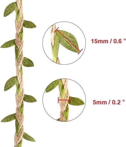 SPDTECH Burlap Leaf Ribbon 33 Feet 2PCS Natural Jute Twine Ribbon with Artificial Leaves for Crafts Wedding Jungle Safari Party Baby Shower Décor Home Decor in Saudi Arabia