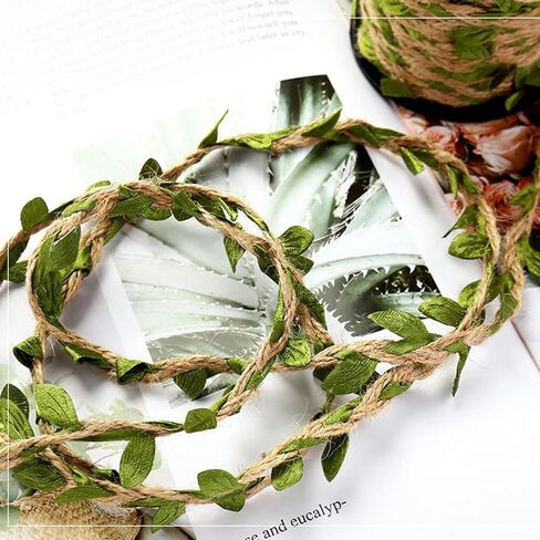 SPDTECH Burlap Leaf Ribbon 33 Feet 2PCS Natural Jute Twine Ribbon with Artificial Leaves for Crafts Wedding Jungle Safari Party Baby Shower Décor Home Decor in Saudi Arabia