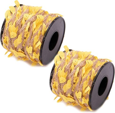 SPDTECH Burlap Leaf Ribbon 33 Feet 2PCS Natural Jute Twine Ribbon with Artificial Leaves for Crafts Wedding Jungle Safari Party Baby Shower Décor Home Decor in Saudi Arabia