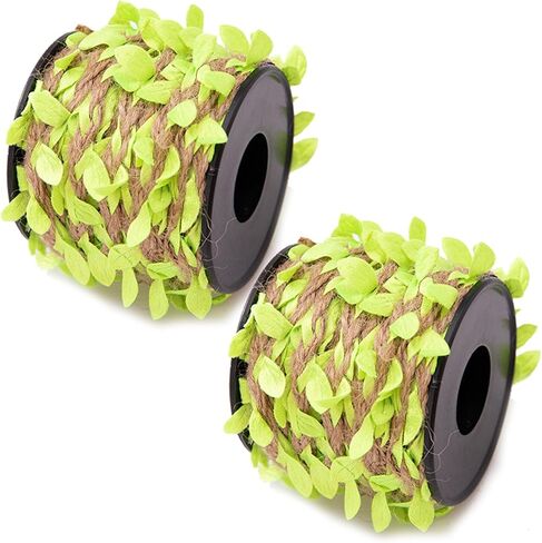 SPDTECH Burlap Leaf Ribbon 33 Feet 2PCS Natural Jute Twine Ribbon with Artificial Leaves for Crafts Wedding Jungle Safari Party Baby Shower Décor Home Decor in Saudi Arabia