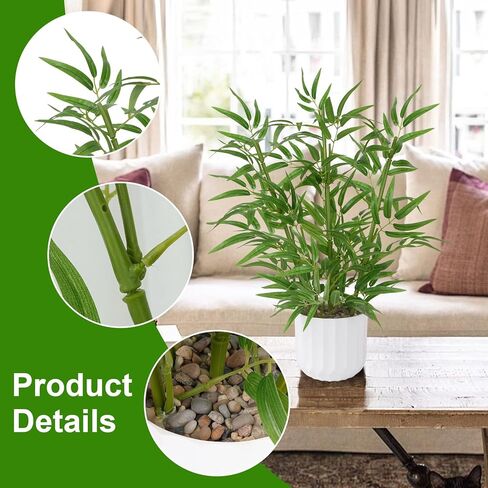 Luabue 22 بوصة نباتات صناعية داخلية للطاولة أعلى شجرة الخيزران الاصطناعي مع وعاء أبيض نبات بوعاء وهمي للمكتب ديكور المنزل غرفة المعيشة الداخلية مكتب المطبخ الحمام ديكور العداد in Kuwait